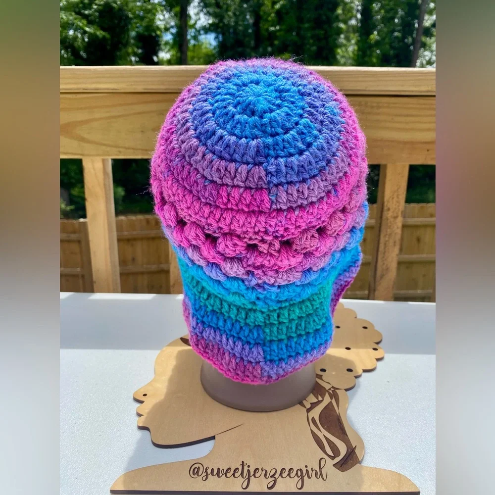 Handmade Bon Bon Purple & Blue Acrylic Granny Stitch Crochet Bucket Hat